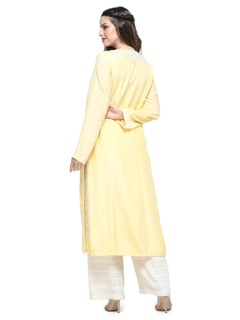 Yellow mul embroidered Kurta set