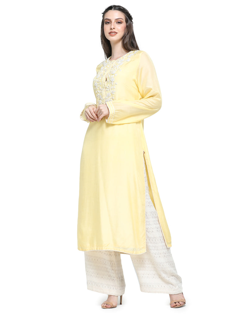Yellow mul embroidered Kurta set