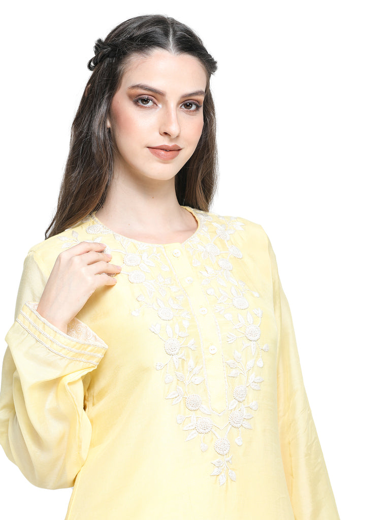 Yellow mul embroidered Kurta set