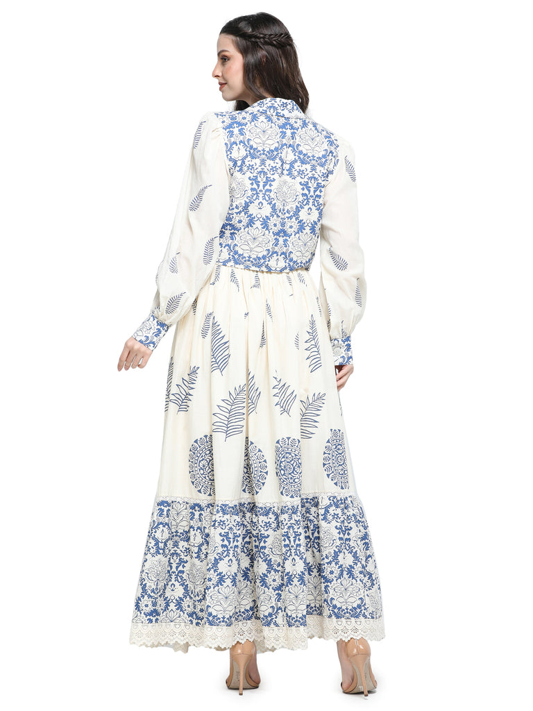 Bone khaadi block printed top with skirt