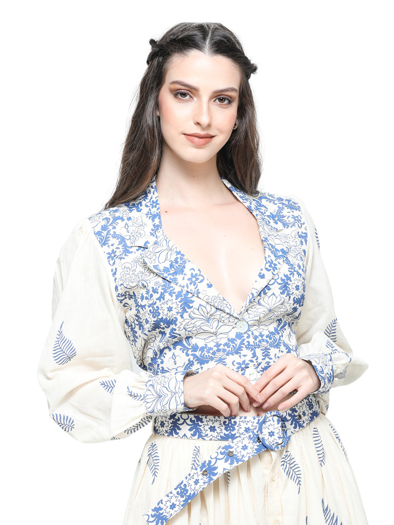 Bone khaadi block printed top with skirt