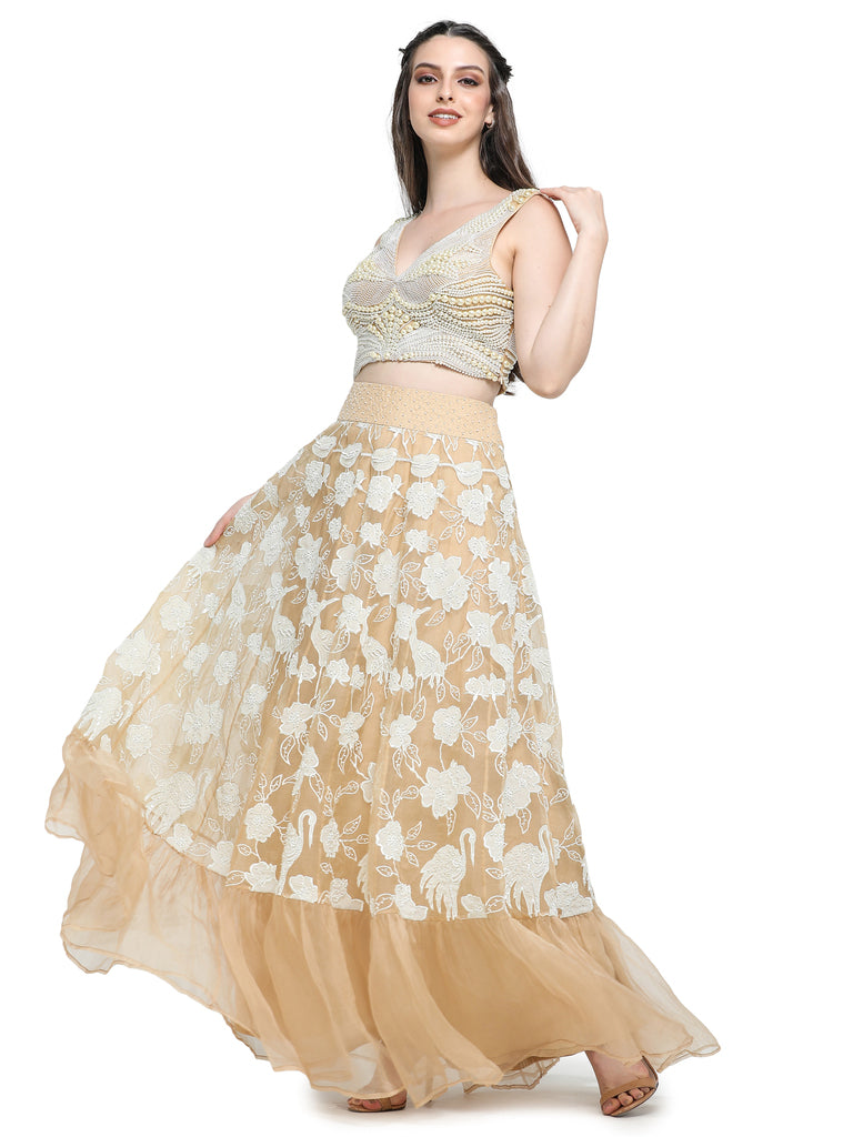 Beige organza skirt with blouse .