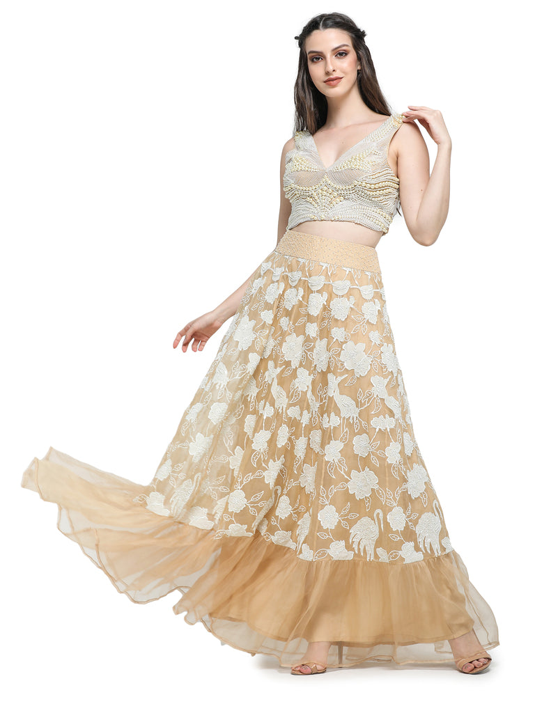 Beige organza skirt with blouse .