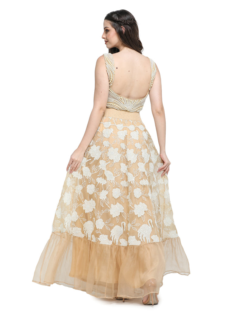 Beige organza skirt with blouse .