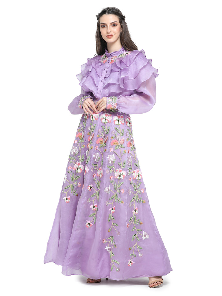 Lilac organza sequins emb shirt with skirt- P(10-23)99