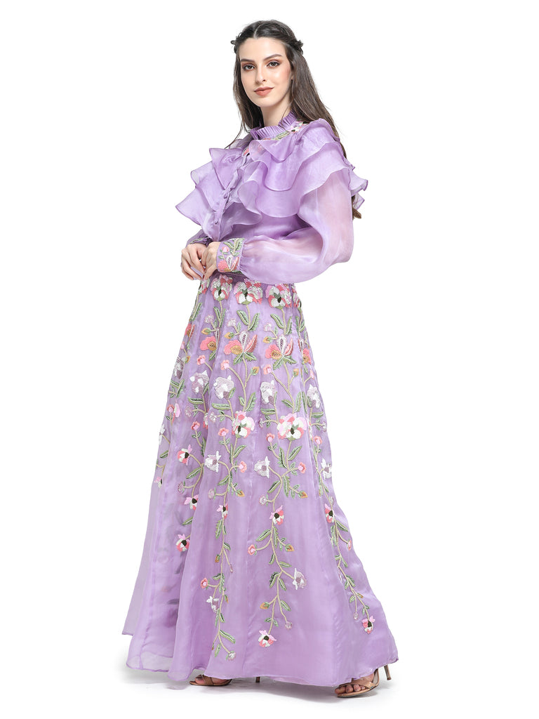 Lilac organza sequins emb shirt with skirt- P(10-23)99