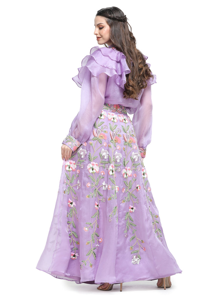 Lilac organza sequins emb shirt with skirt- P(10-23)99