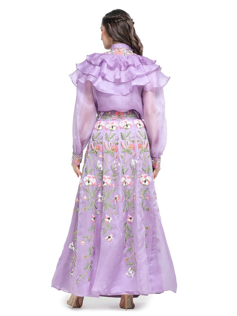 Lilac organza sequins emb shirt with skirt- P(10-23)99