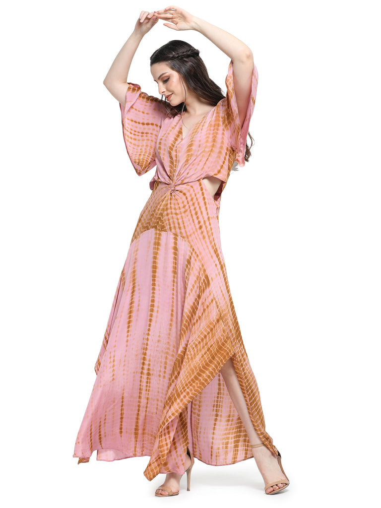 Onion Pink tie n dye asymmetrical dress with cutout at back