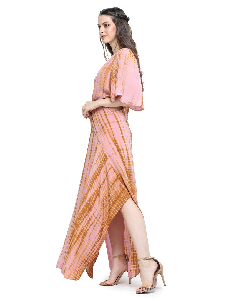 Onion Pink tie n dye asymmetrical dress with cutout at back