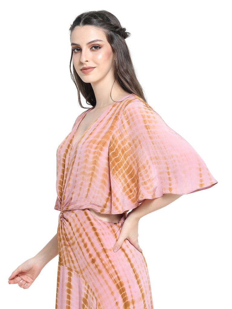 Onion Pink tie n dye asymmetrical dress with cutout at back