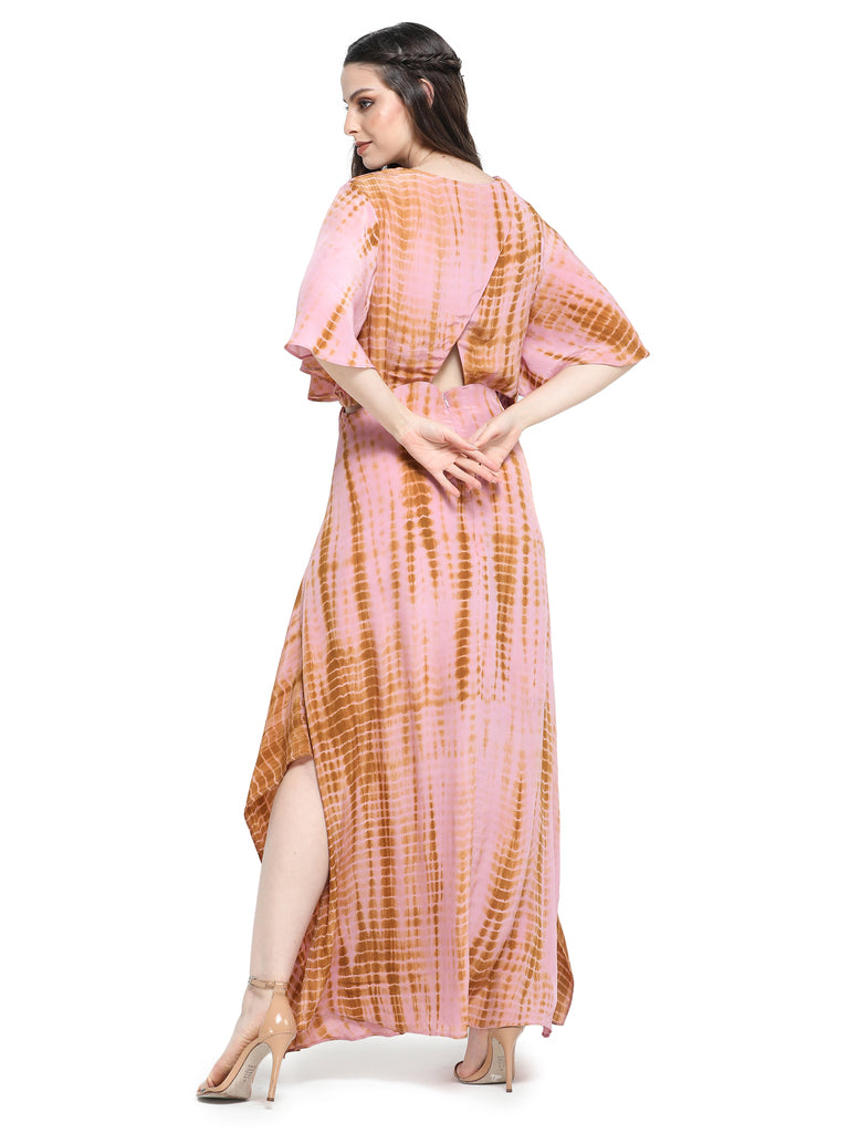 Onion Pink tie n dye asymmetrical dress with cutout at back