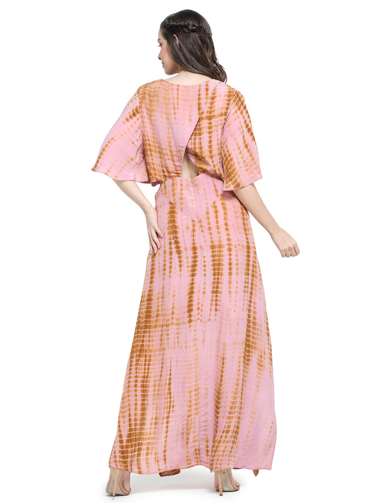 Onion Pink tie n dye asymmetrical dress with cutout at back