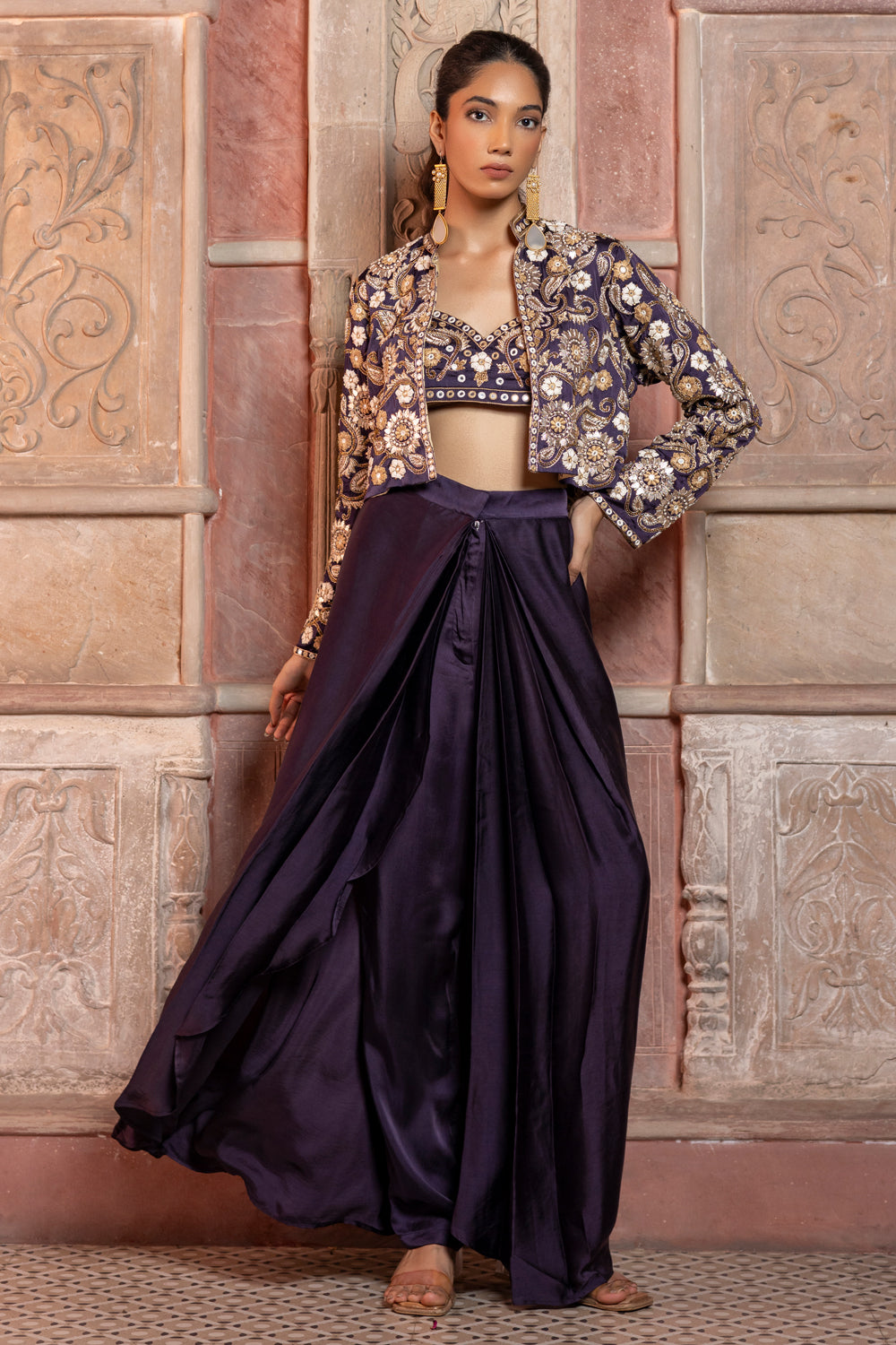 Deep Purple Crop Jacket with Bustier & Pants