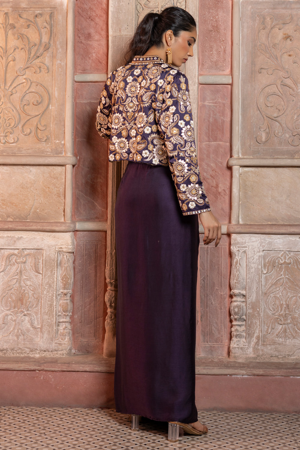 Deep Purple Crop Jacket with Bustier & Pants