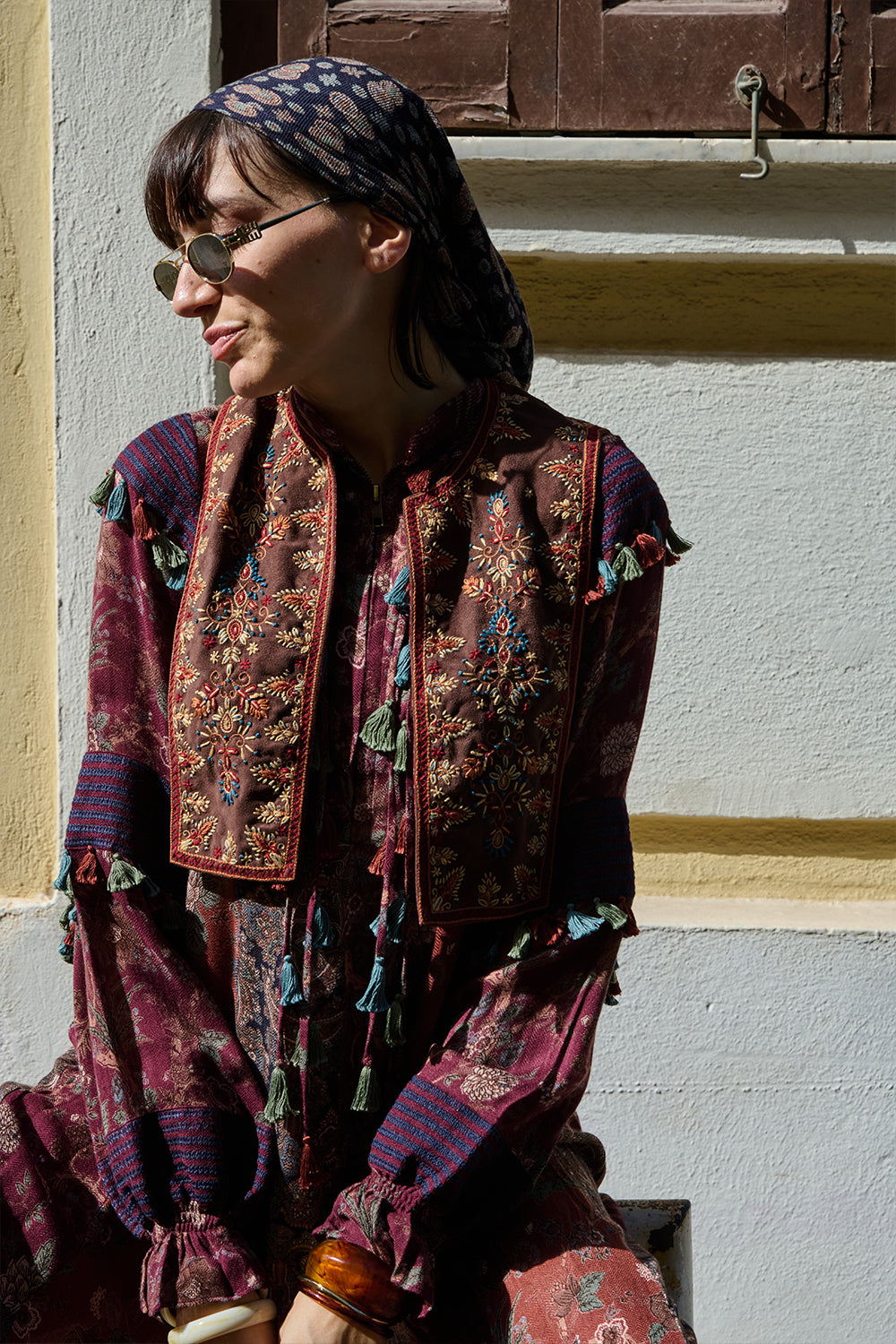 Brown Suede Embroidered Collar