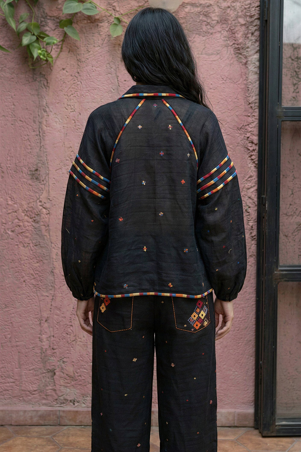 Maroon Cross-Stitch Embroidered Shirt