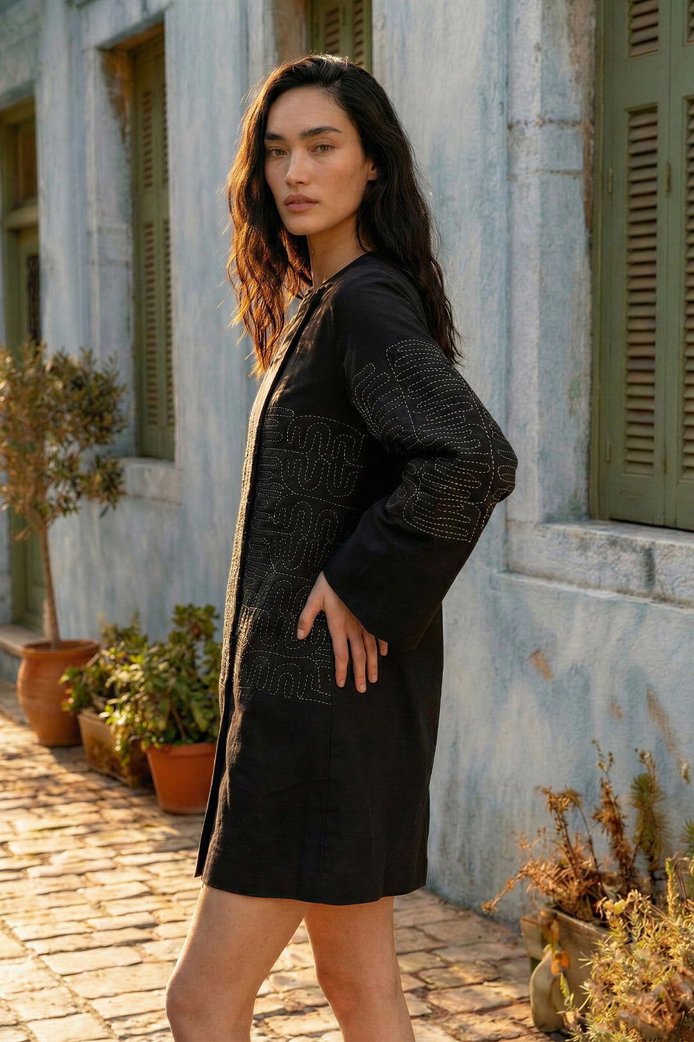 Black Silk Couching Blazer Dress