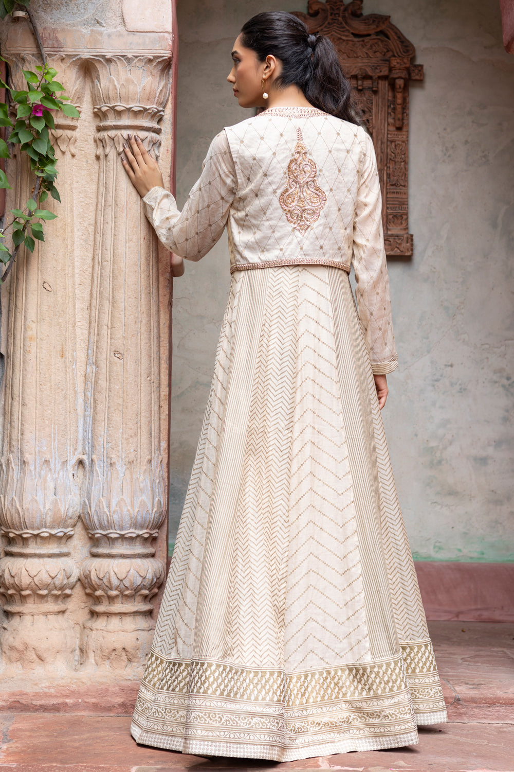 Ivory Anarkali with Embroidered Crop Jacket