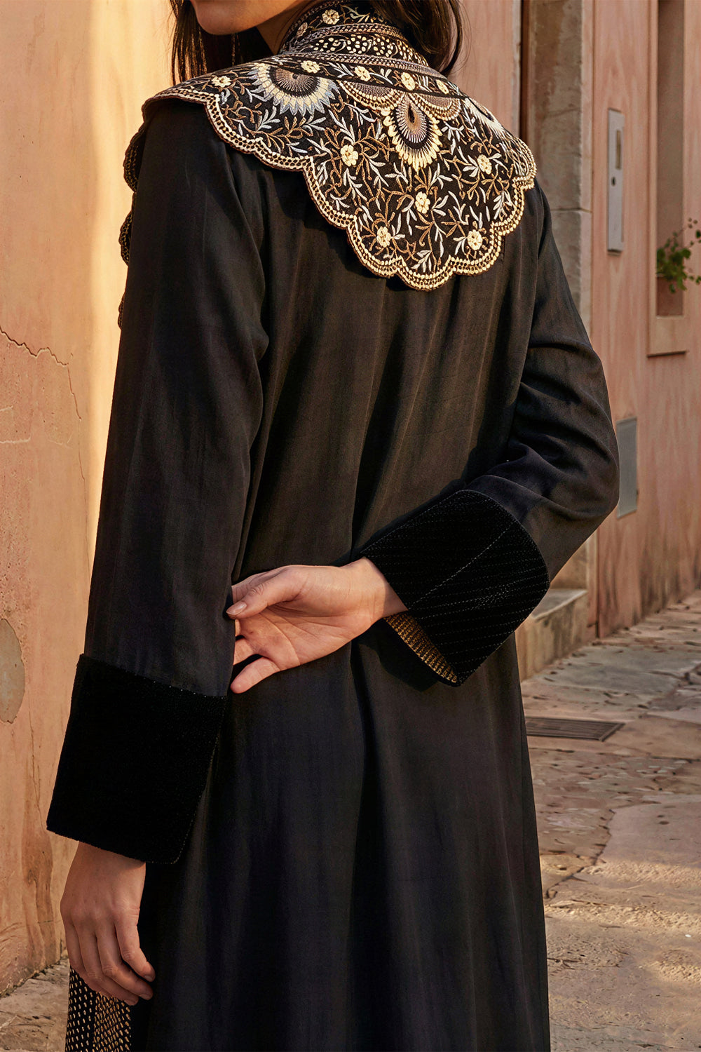 Black Suede Embroidered Collar