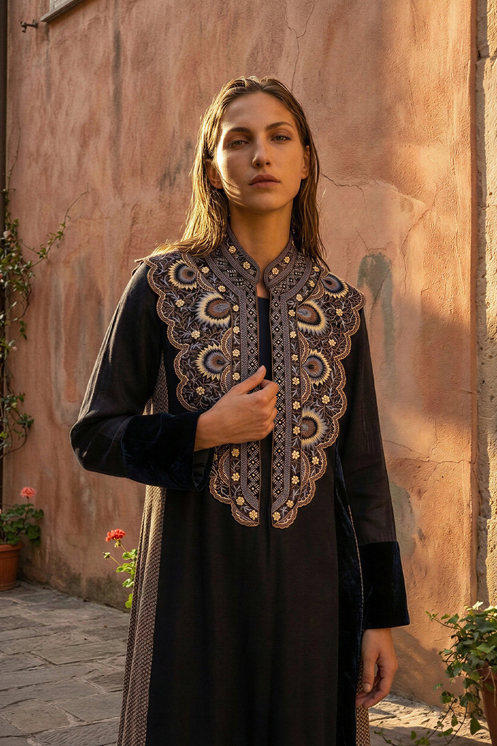 Black Suede Embroidered Collar