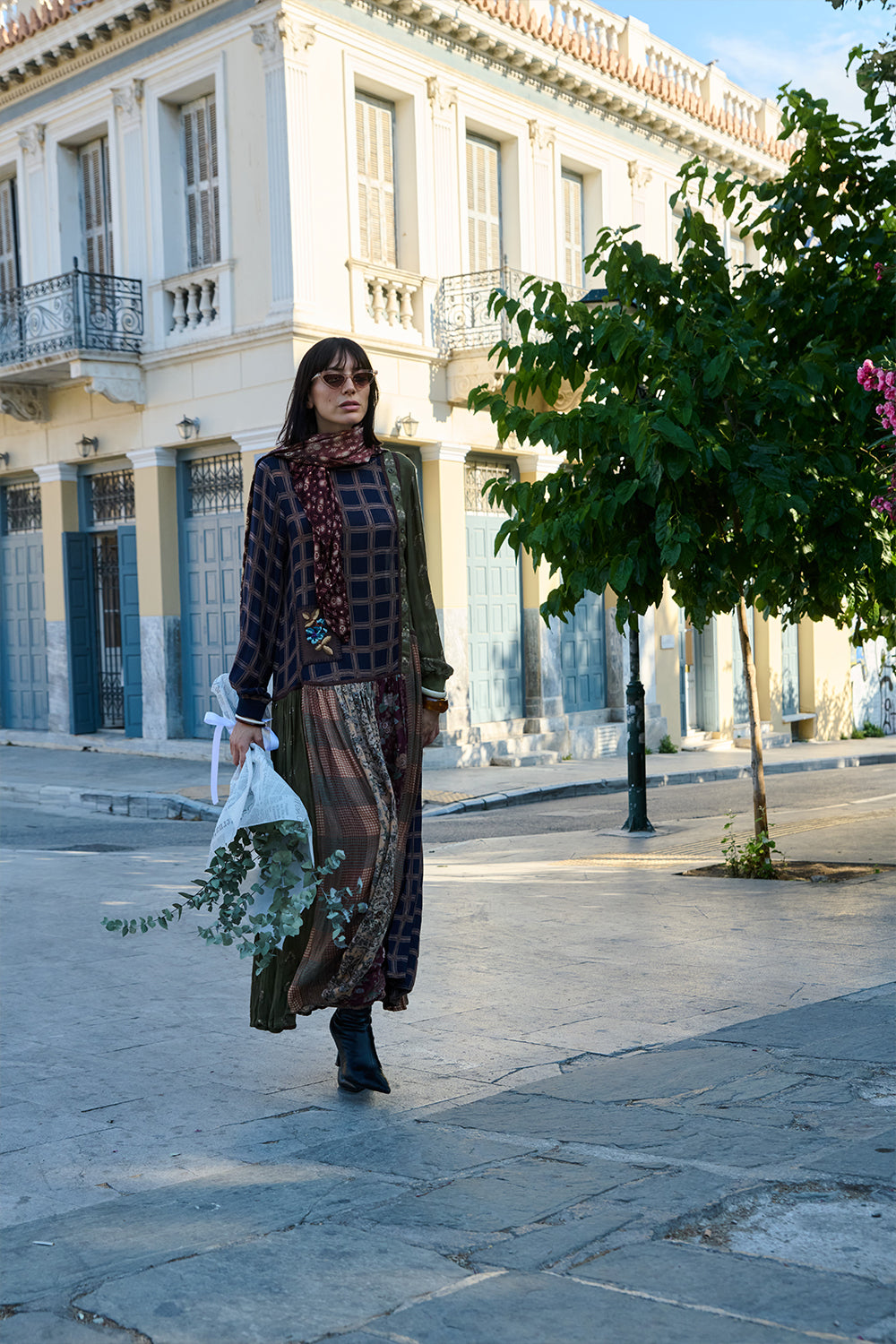 Multi Colour-Block Printed Midi Dress