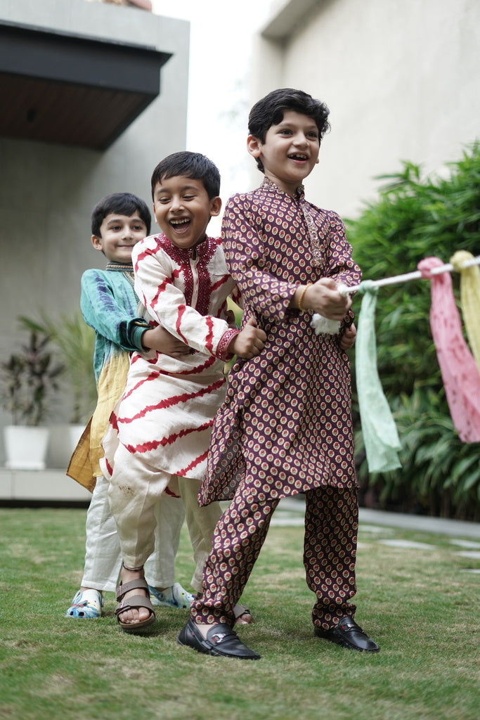 burgundy rose print kurta with pants