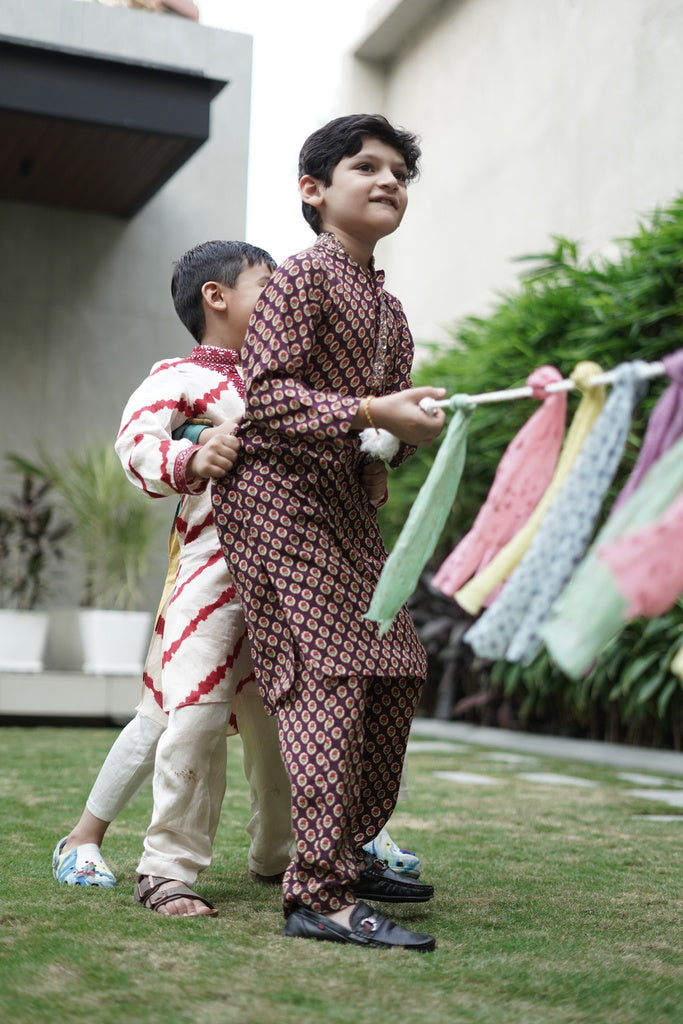 burgundy rose print kurta with pants