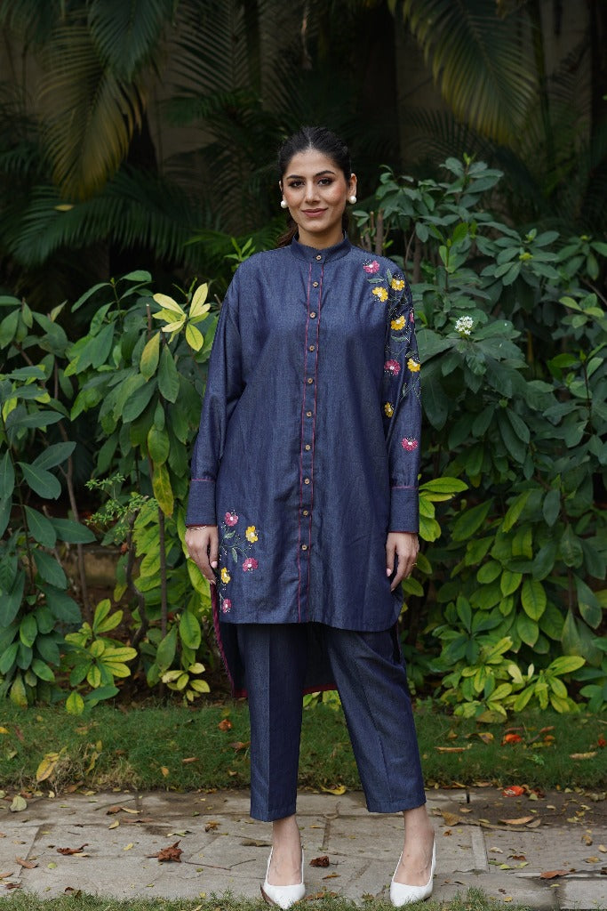 Blue chambray tunic with pants
