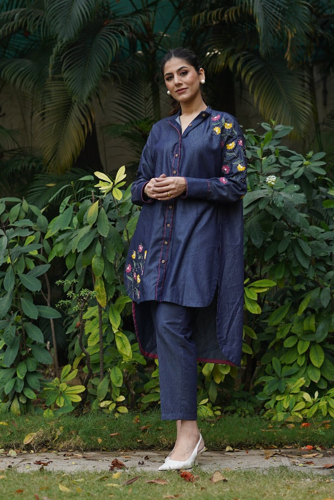 Blue chambray tunic with pants