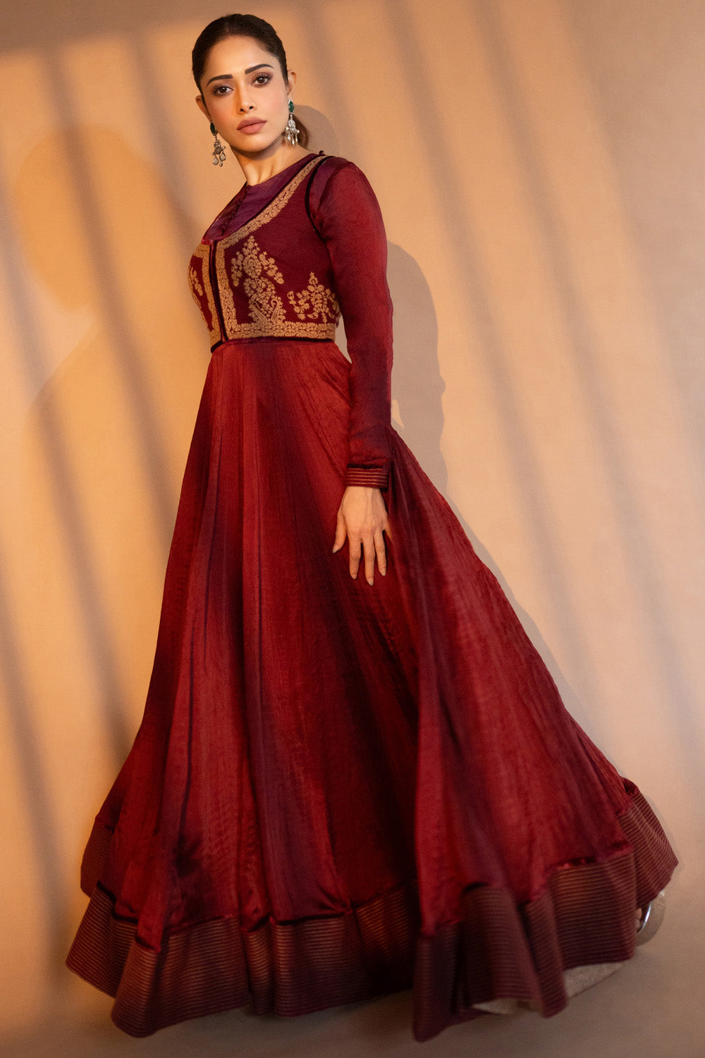 Nushrratt Bharuccha in Our Maroon Anarkali w/ Jacket