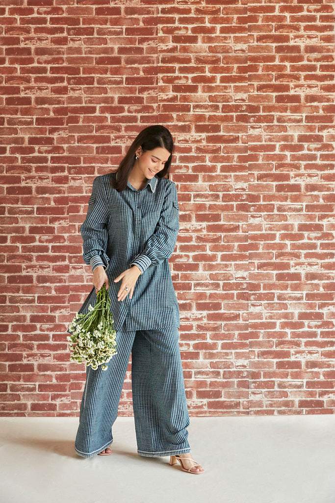 Dark Green cotton check co-ord set