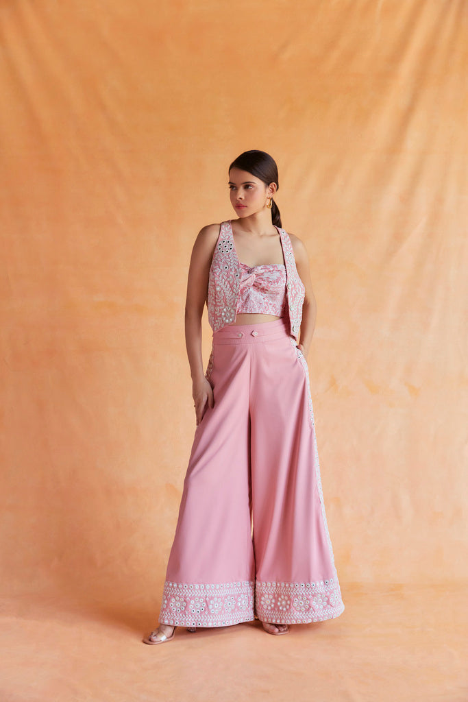 Salmon Pink waistcoat with embroidered pants