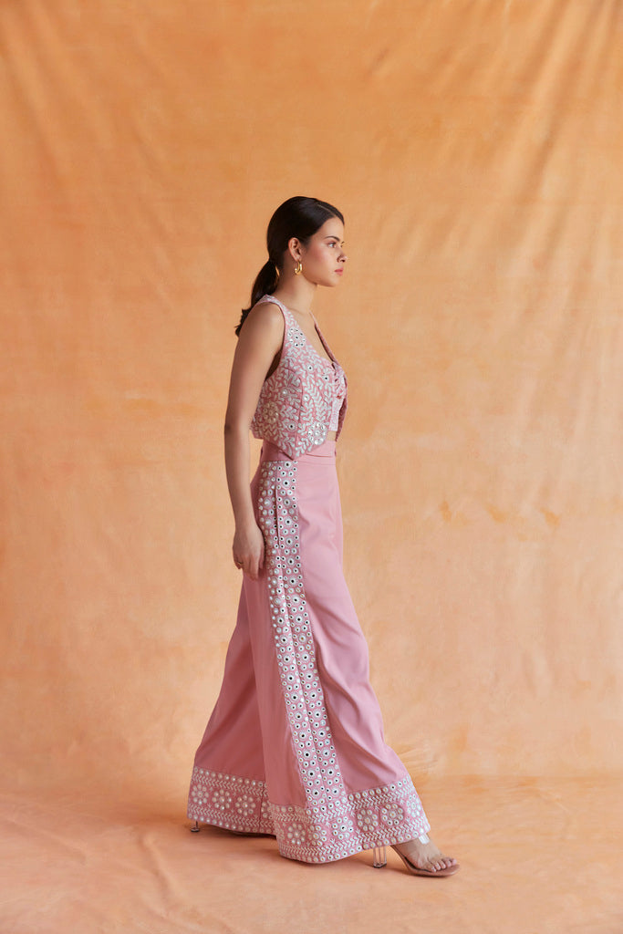 Salmon Pink waistcoat with embroidered pants