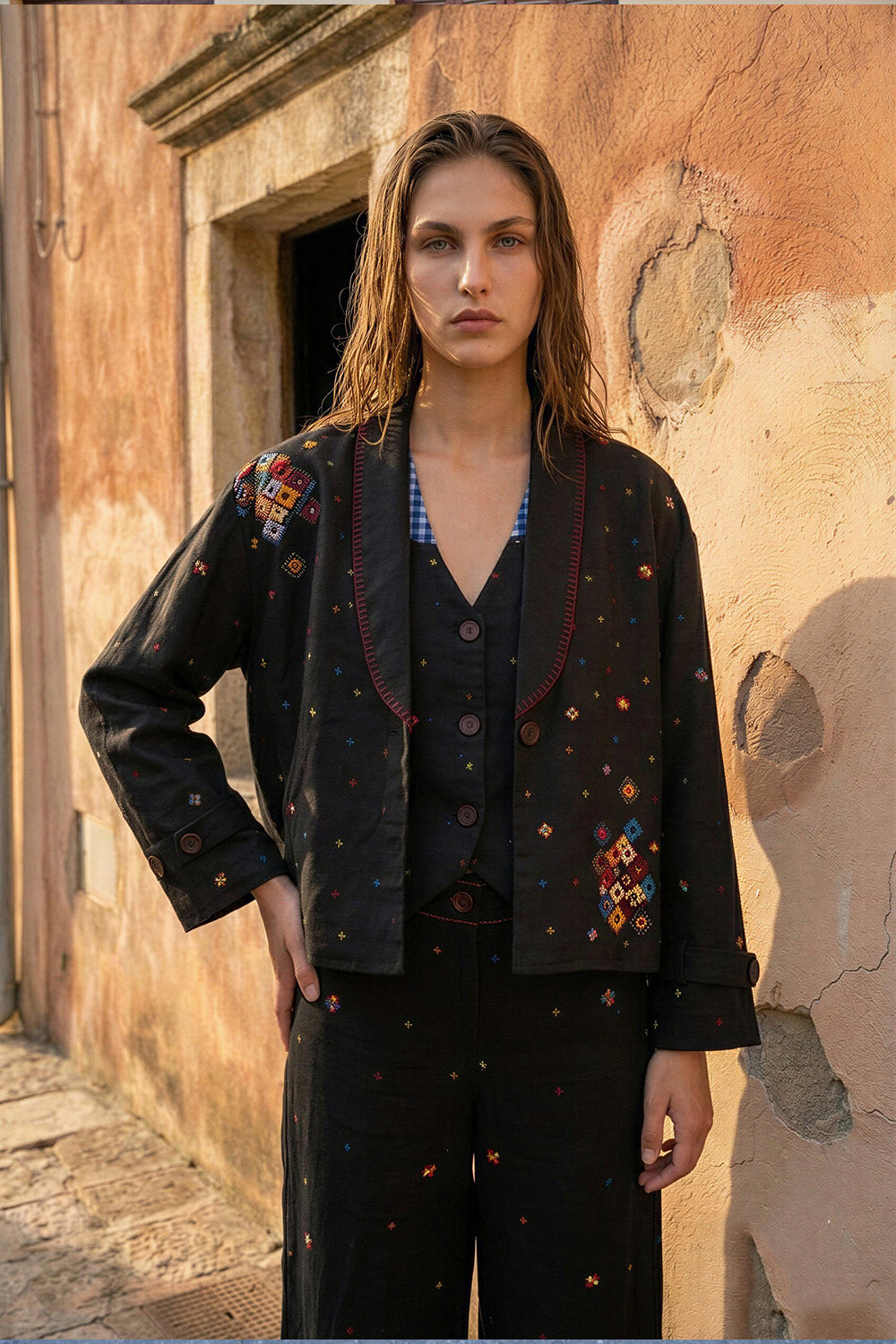 Black Suede X-Stitch Jacket