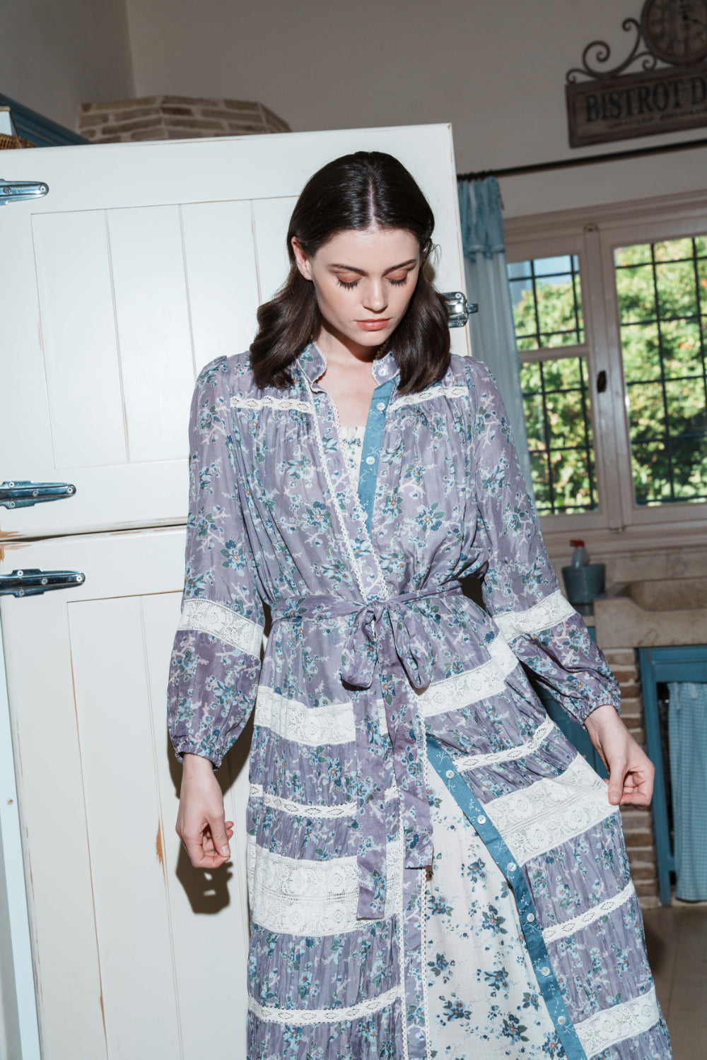 Ecru rayon smoking midi dress