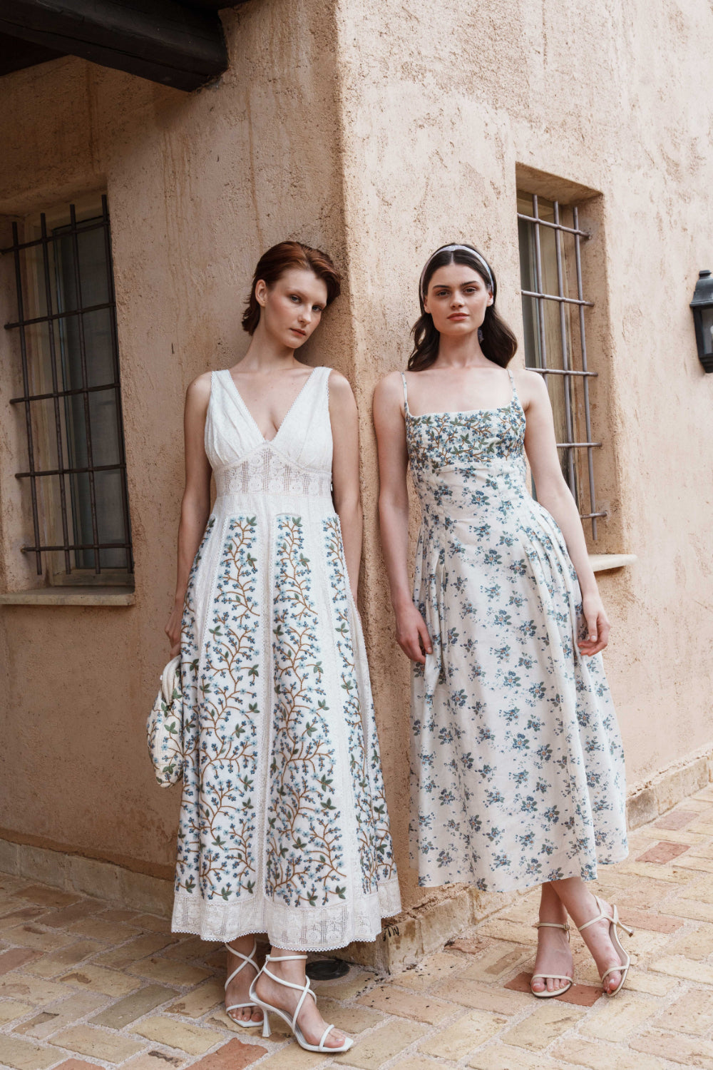 White lace embroidered midi dress