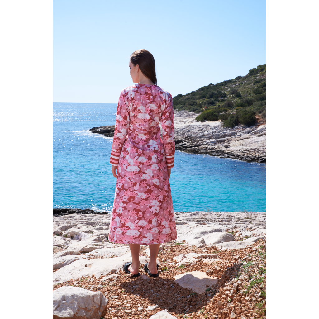 Pastel floral printed dress with cutout