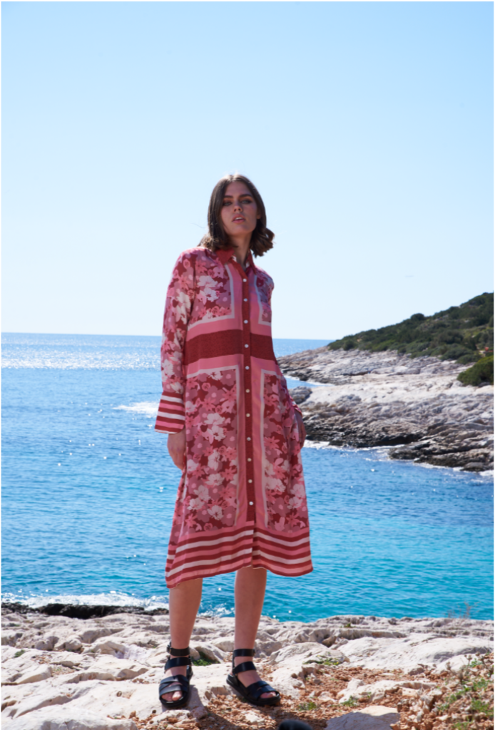 Pastel placement printed floral shirt dress