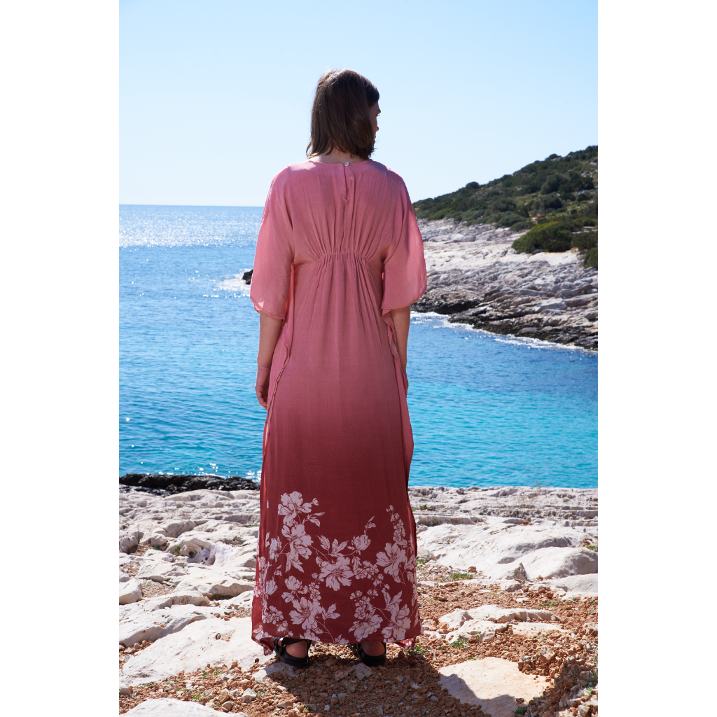 Astro dust ombre printed kaftan with cord work embroidered yoke