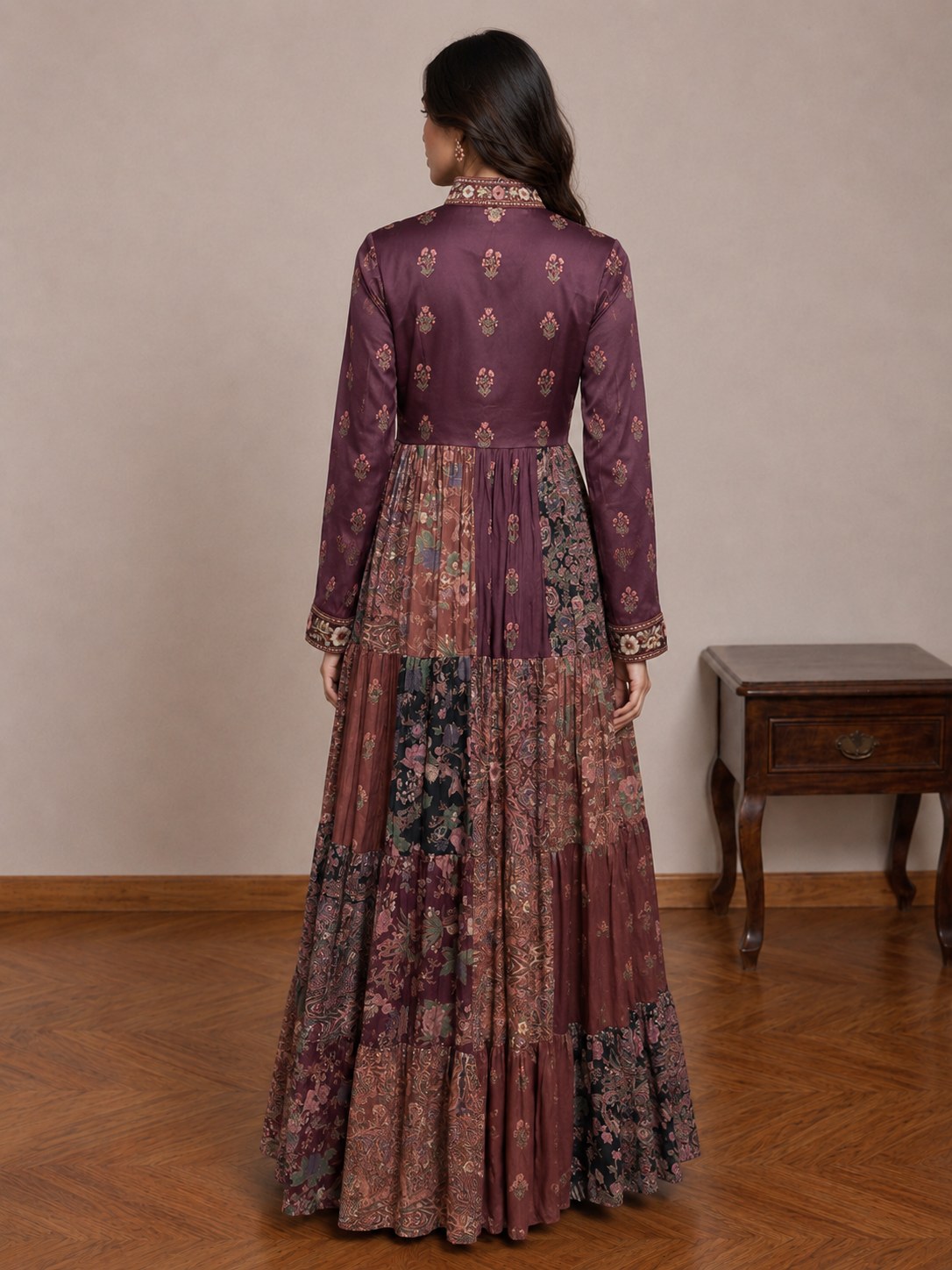 Plum Embroidered Tiered Dress