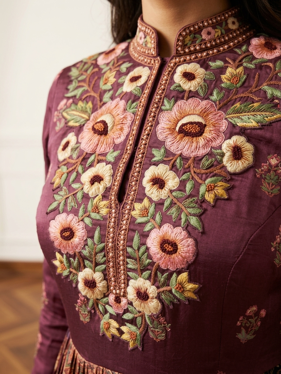 Plum Embroidered Tiered Dress