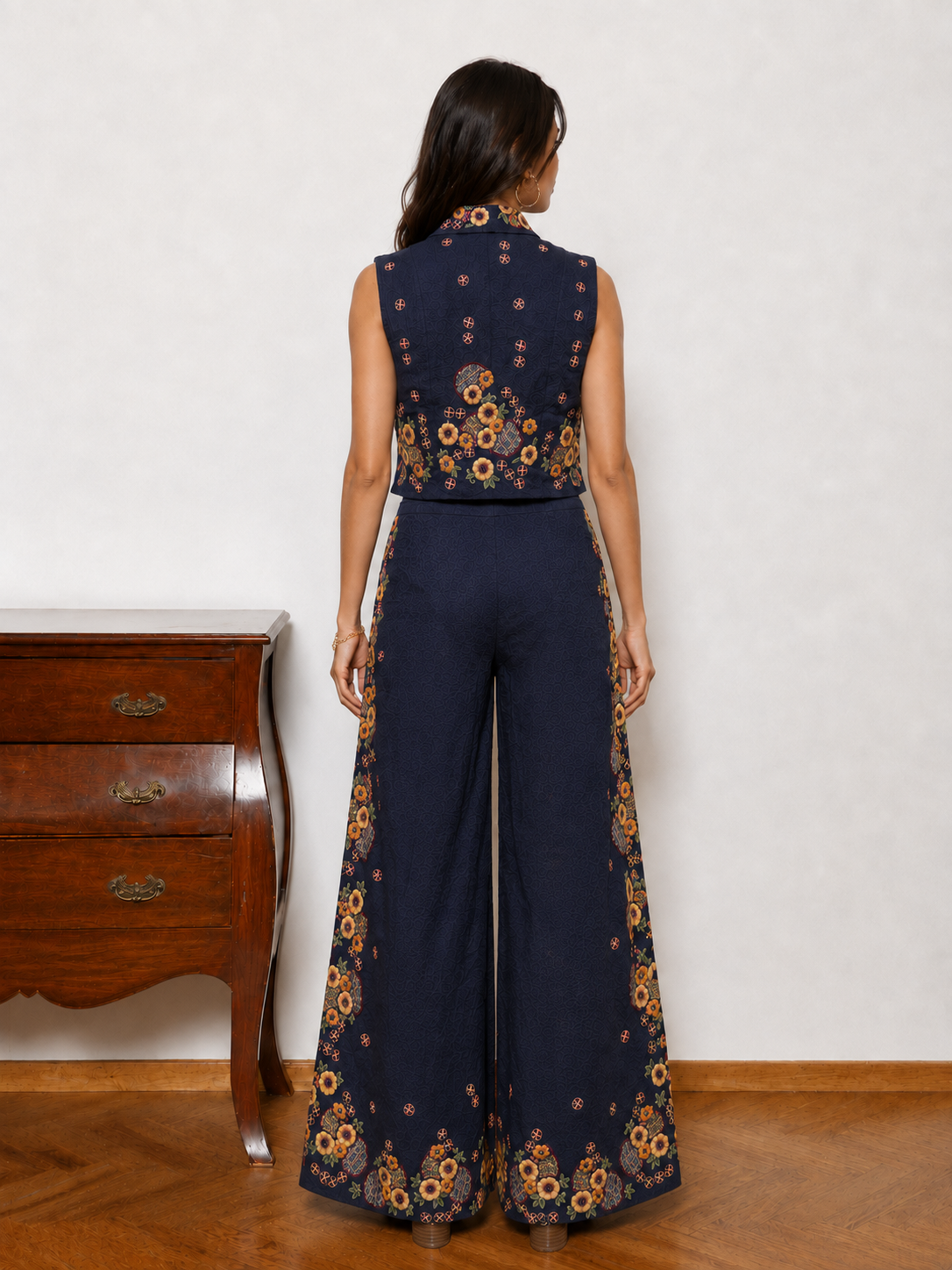 Navy Blue Embroidered Pants