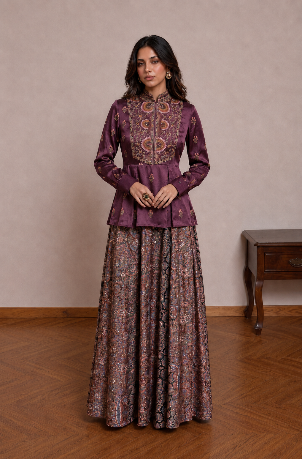 Plum Peplum & Multicoloured Kali Skirt