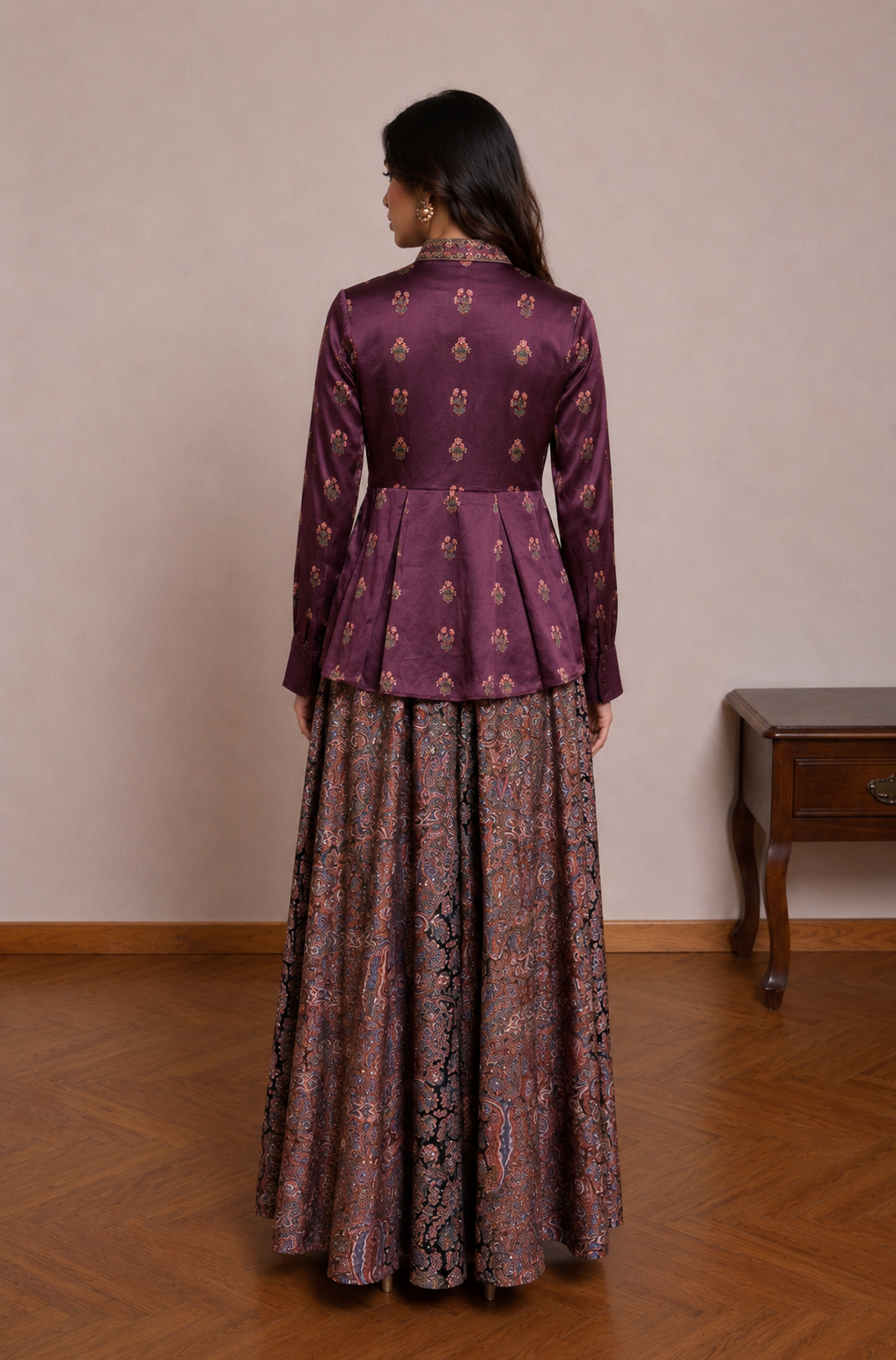 Plum Peplum & Multicoloured Kali Skirt