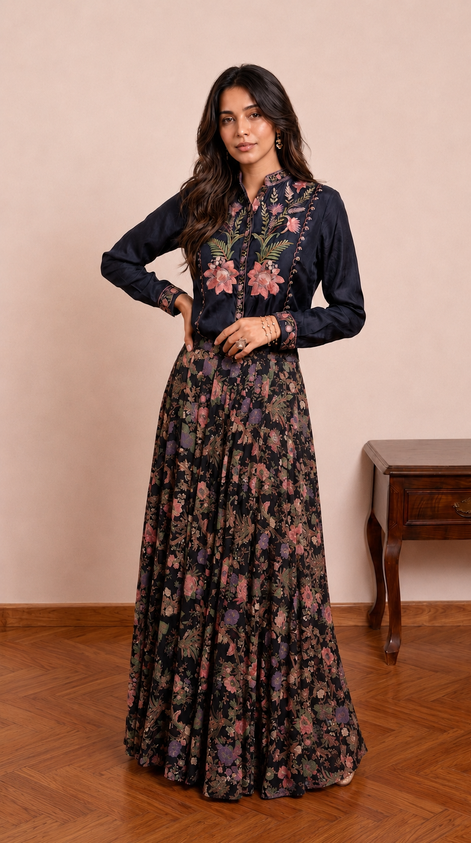 Navy Blue Embroidered Shirt