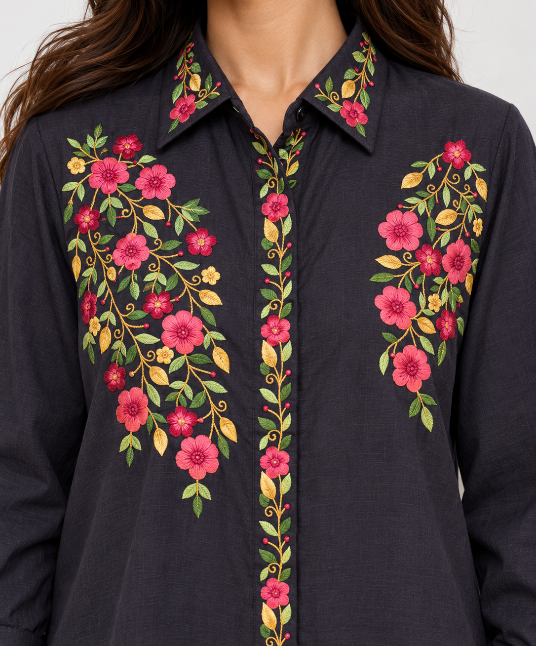 Deep Purple Embroidered Long Shirt