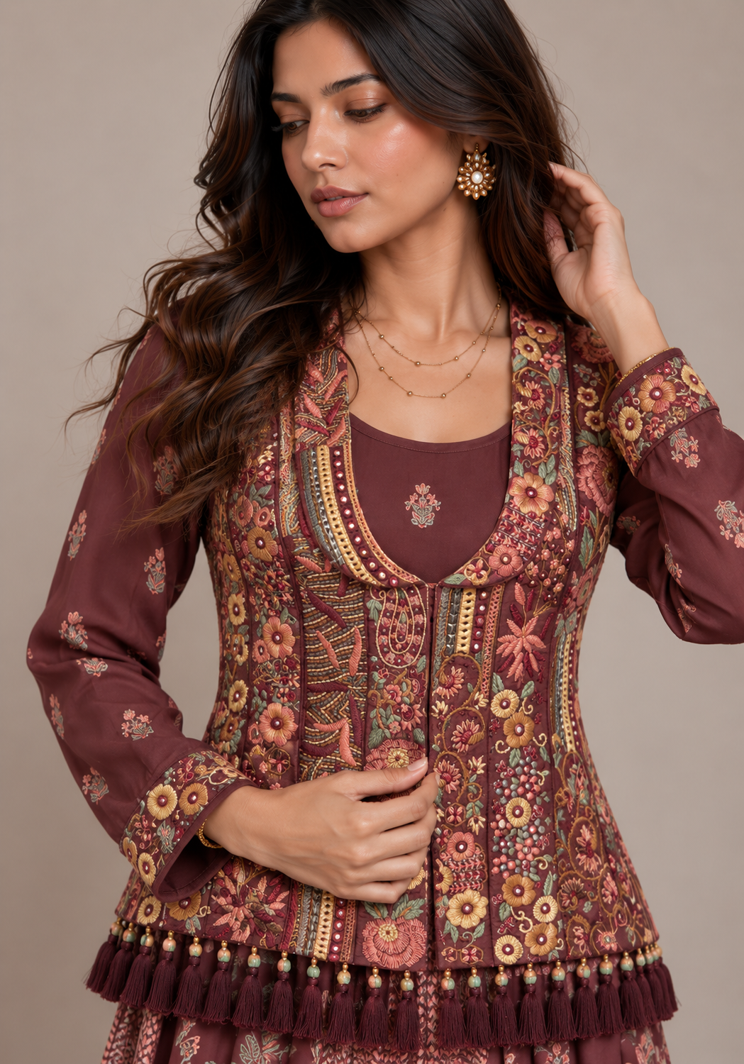 Maroon Embroidered Jacket.