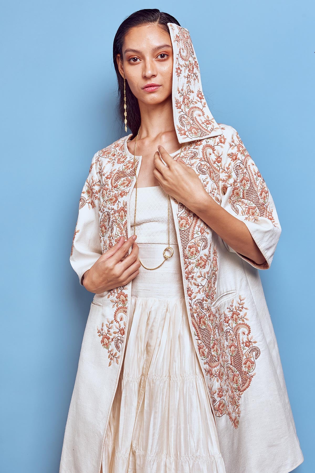 White Paisley embroidered jacket