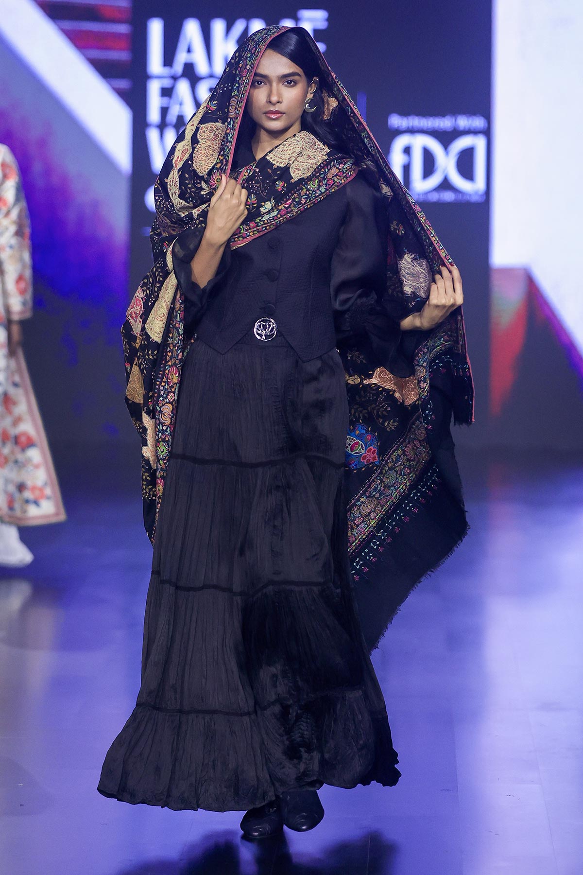Black organza shirt with silk hand quilted waist coat